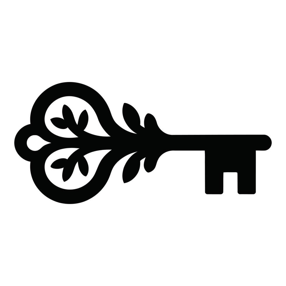 Ornate key with leaf design isolated on white background vector