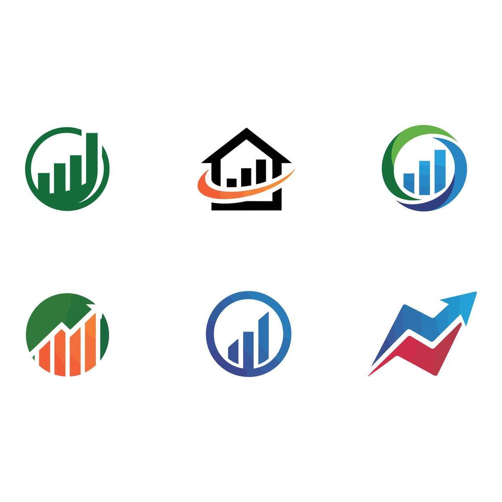 Collection of business growth graph icons isolated on white background vector