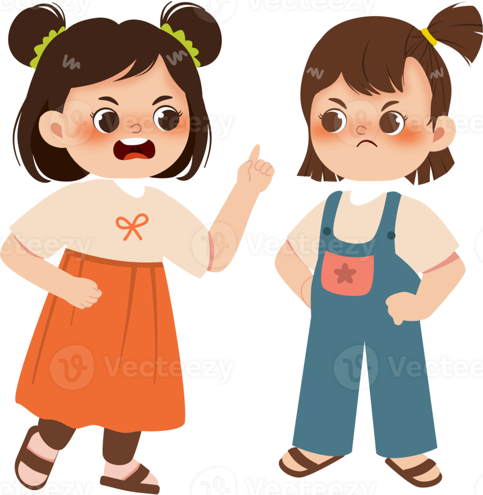 Two little girls standing next to each other, one pointing png