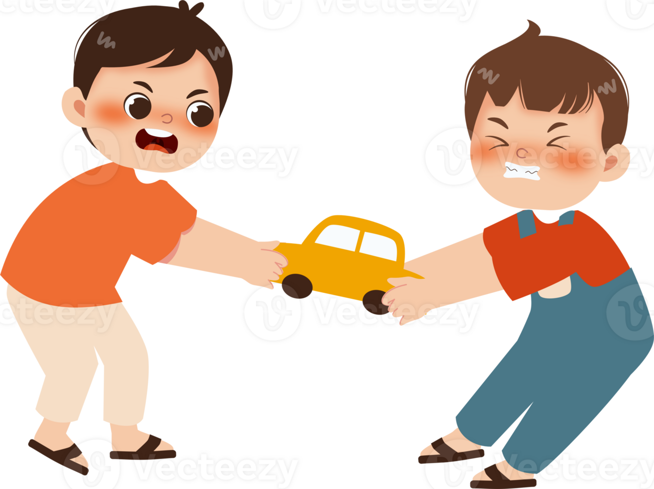 Two boys playing with a toy car png