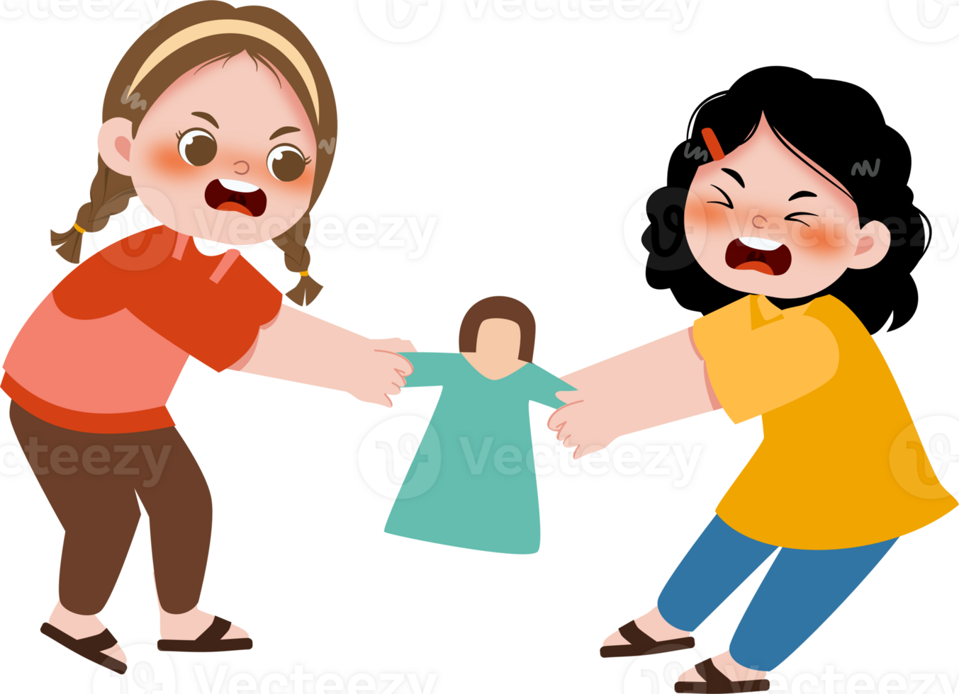 Two children are playing with a doll png
