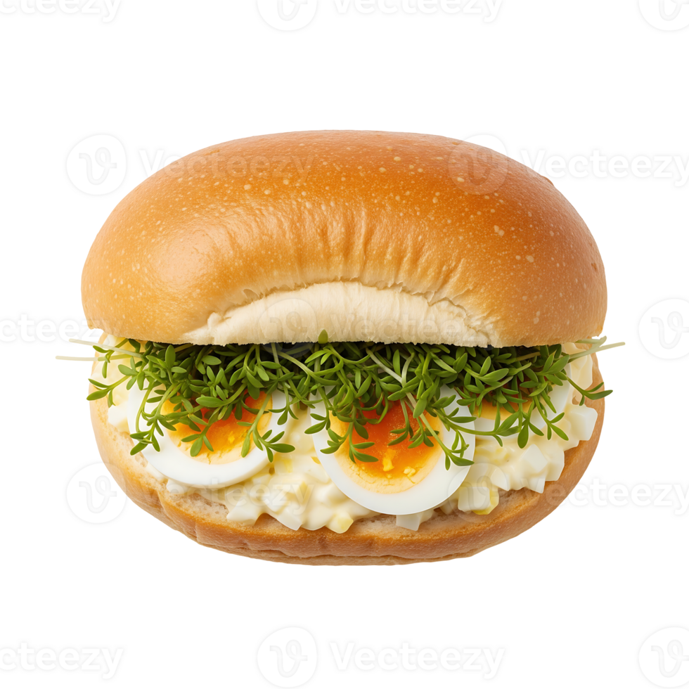 Egg Salad Sandwich with Cress on a Roll hard boiled eggs png