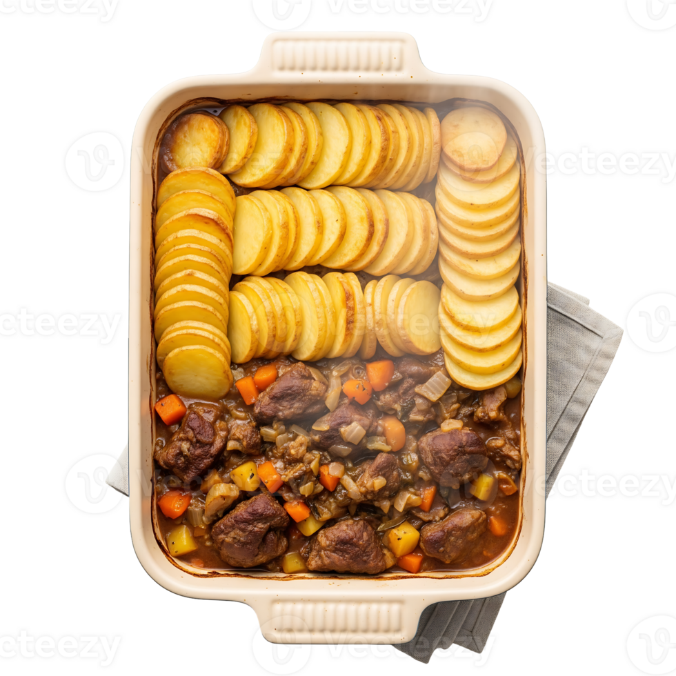 Beef Stew with Potato Topping in Baking Dish baked png
