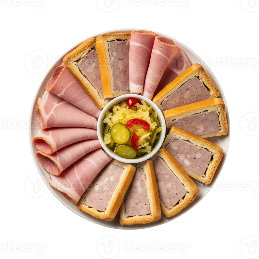 Ham Slices and Pickled Vegetables Platter terrine png