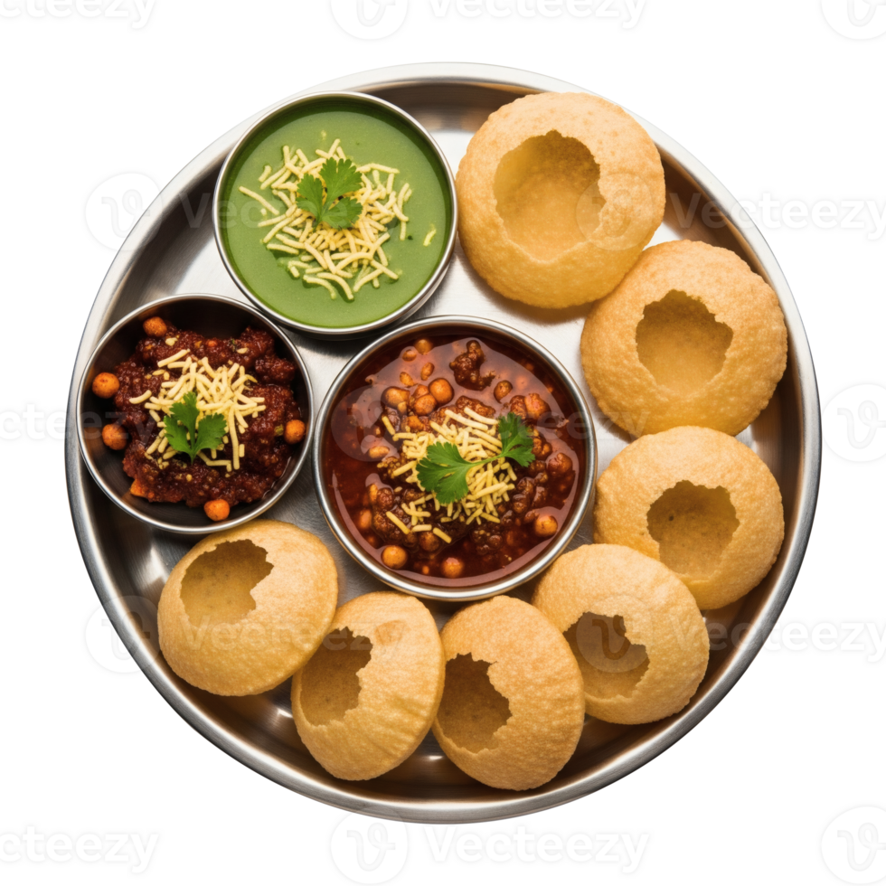 Overhead View of Pani Puri Platter with Various Toppings png