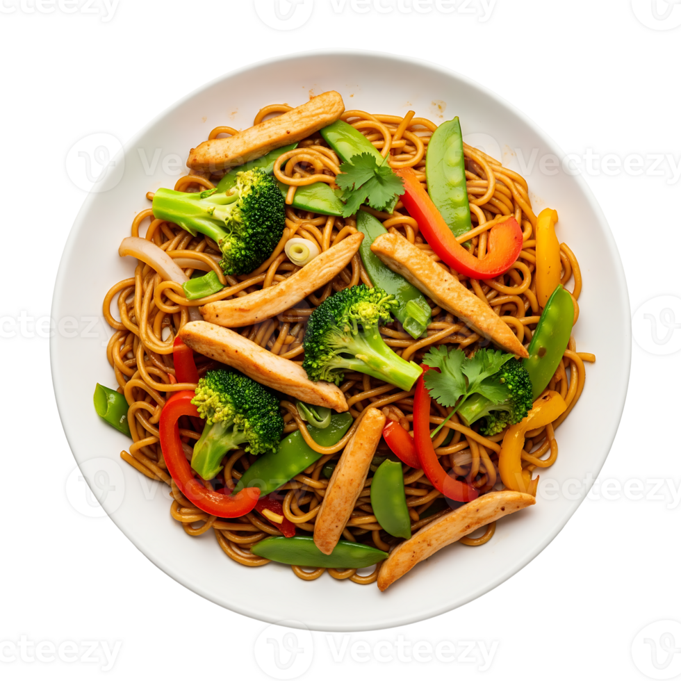 Chicken Broccoli Noodles Stir Fry isolated on a transparent background png