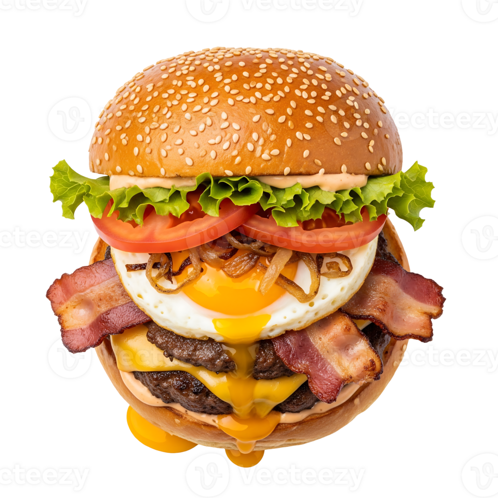 Delicious Bacon Egg Cheeseburger isolated on a transparent background png