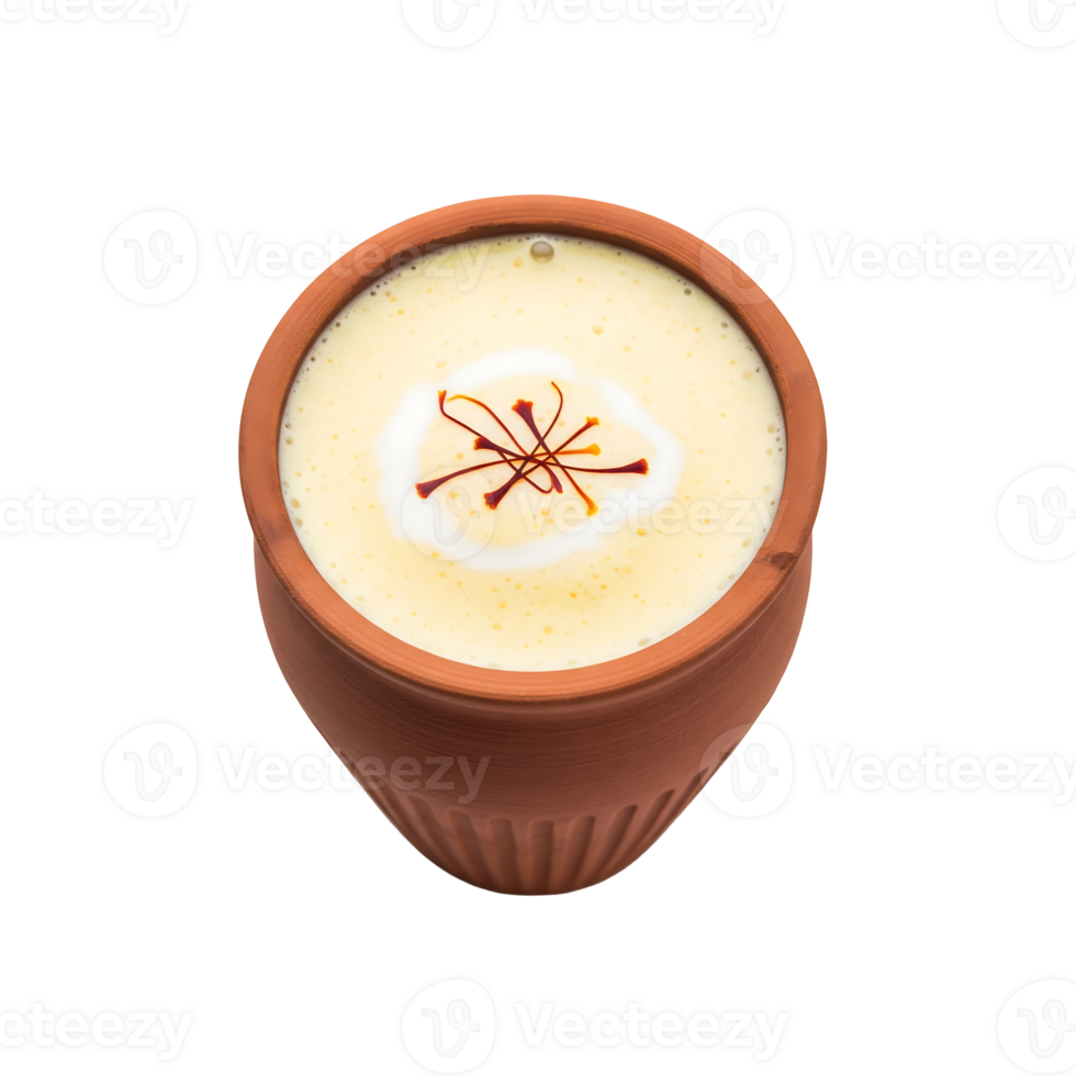 Saffron Lassi in Terracotta Clay Cup Top View image png