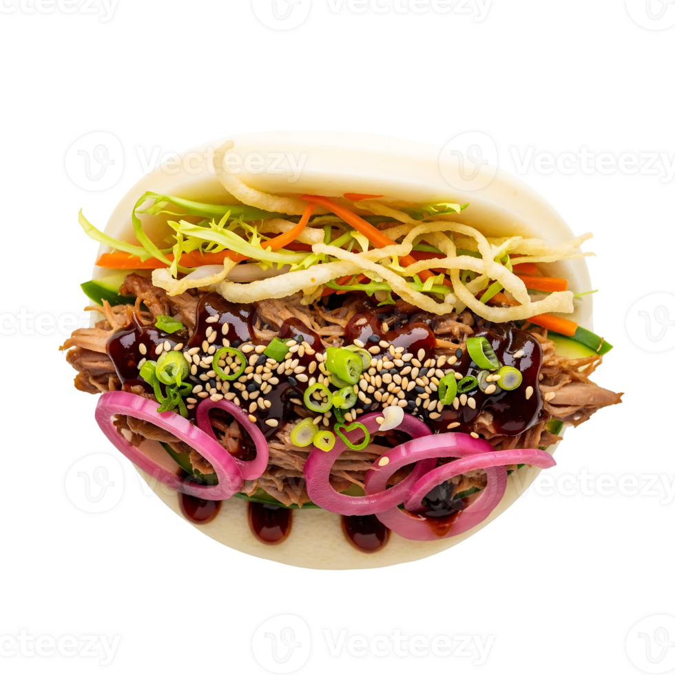 Pulled Pork Bao Bun Sesame Seeds isolated on a transparent background png