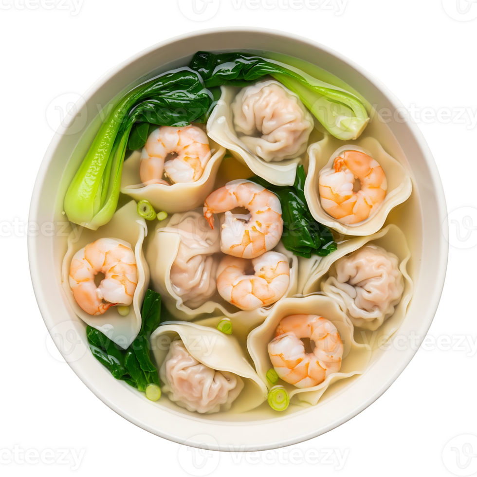 Shrimp Wonton Soup Bok Choy isolated on a transparent background png