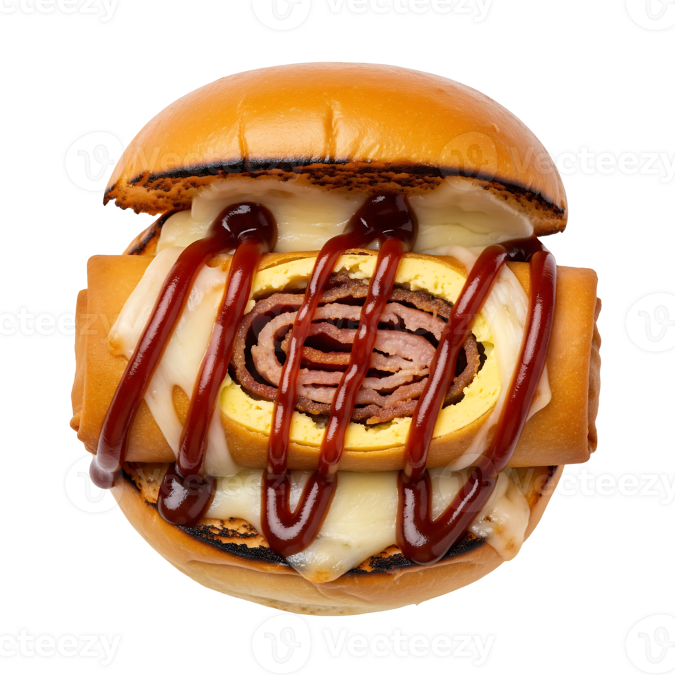 Egg Roll Ham Cheese Burger isolated on a transparent background png