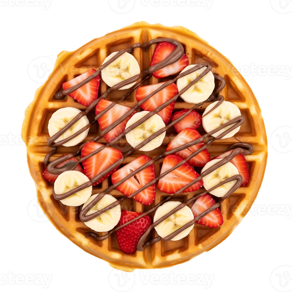 Waffle with Strawberries Bananas Chocolate isolated on a transparent background png