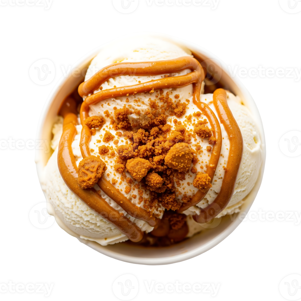 Vanilla Ice Cream Caramel Biscuit Crumble isolated on a transparent background png