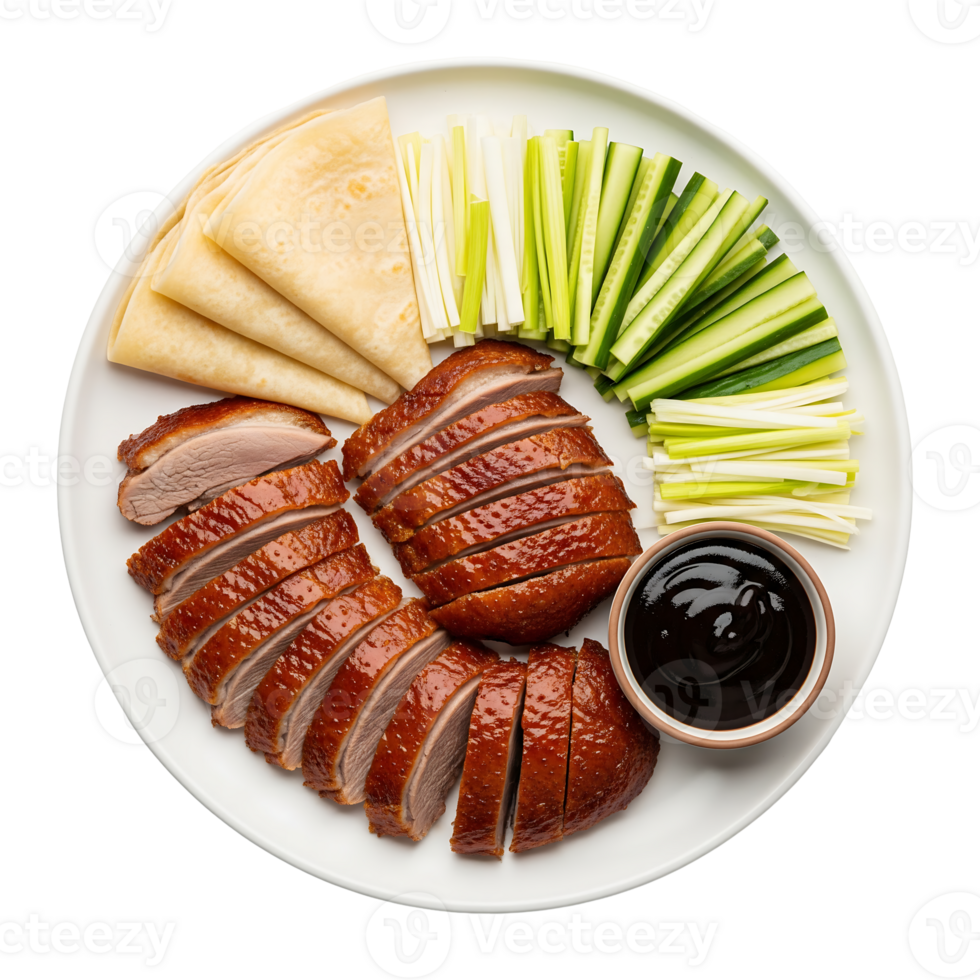 Sliced Peking Duck Pancakes Scallions Cucumbers isolated on a transparent background png