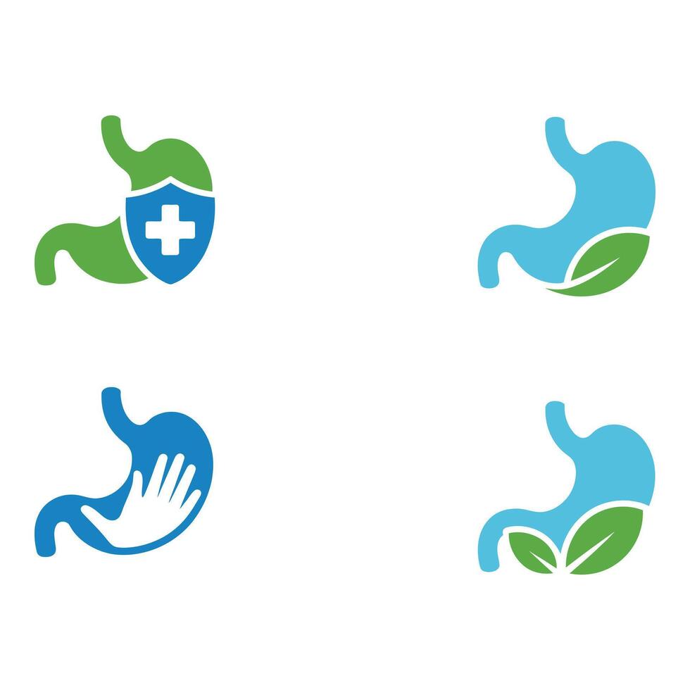Stomach health care icons isolated on white background in green and blue vector