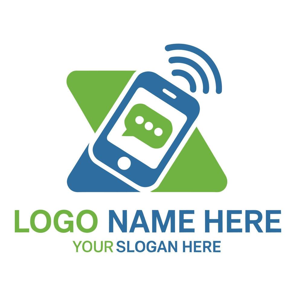Mobile phone with message icon and wireless signal logo design vector