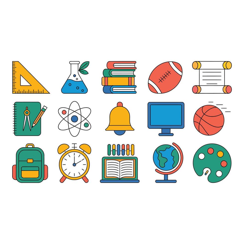 School supplies and learning icons isolated on white background vector