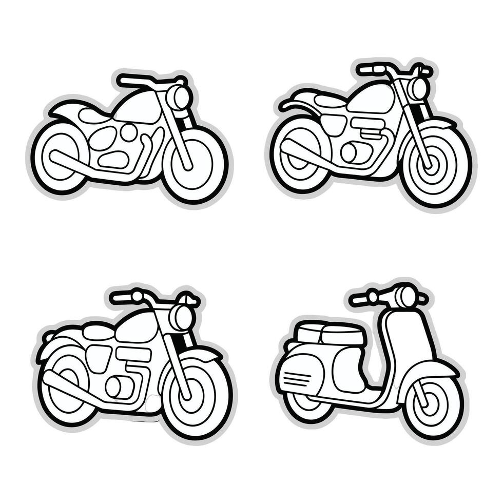 Motorcycles and scooter isolated on white background in line art style vector