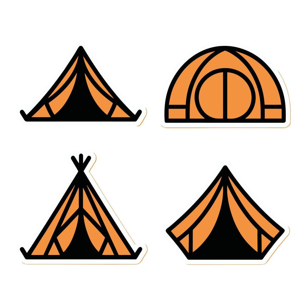 Four camping tent icons isolated on white background vector
