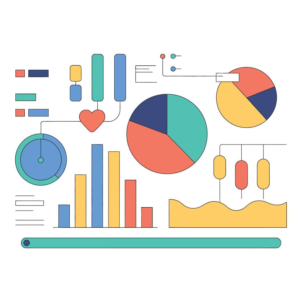 Colorful data charts and graphs isolated on white background vector