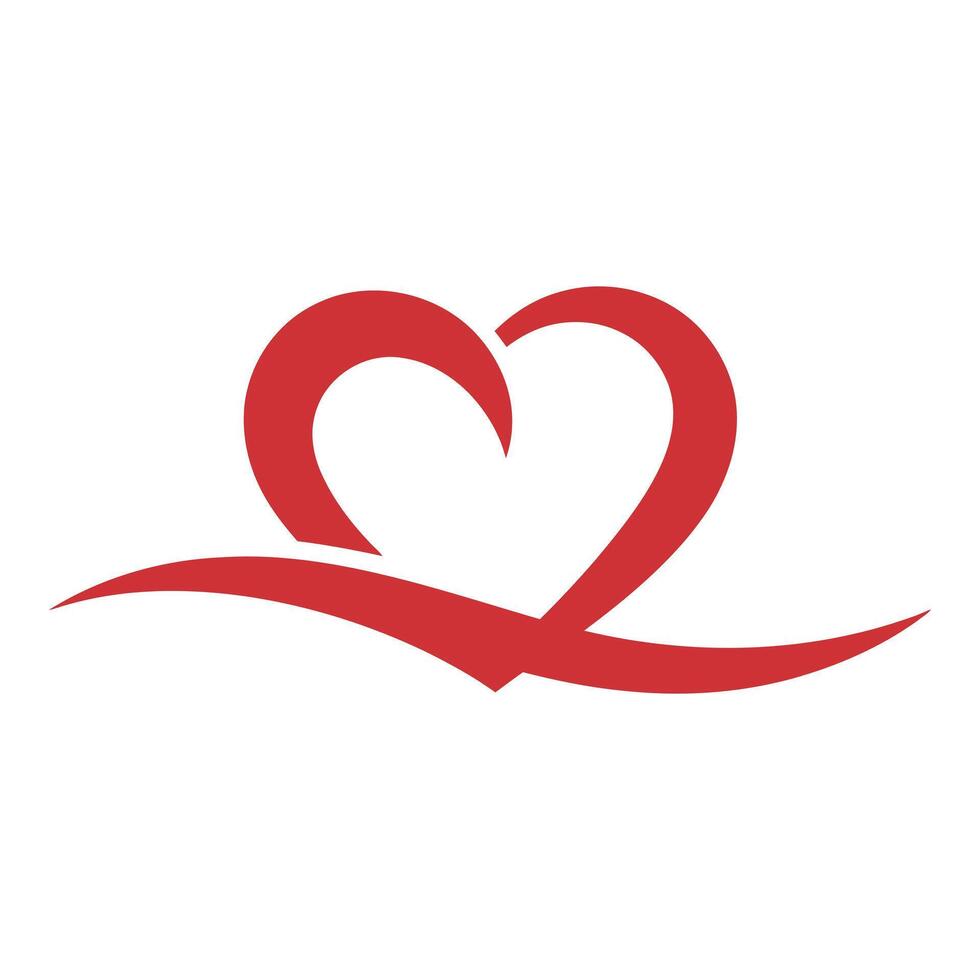 Red heart with flowing line isolated on white background vector