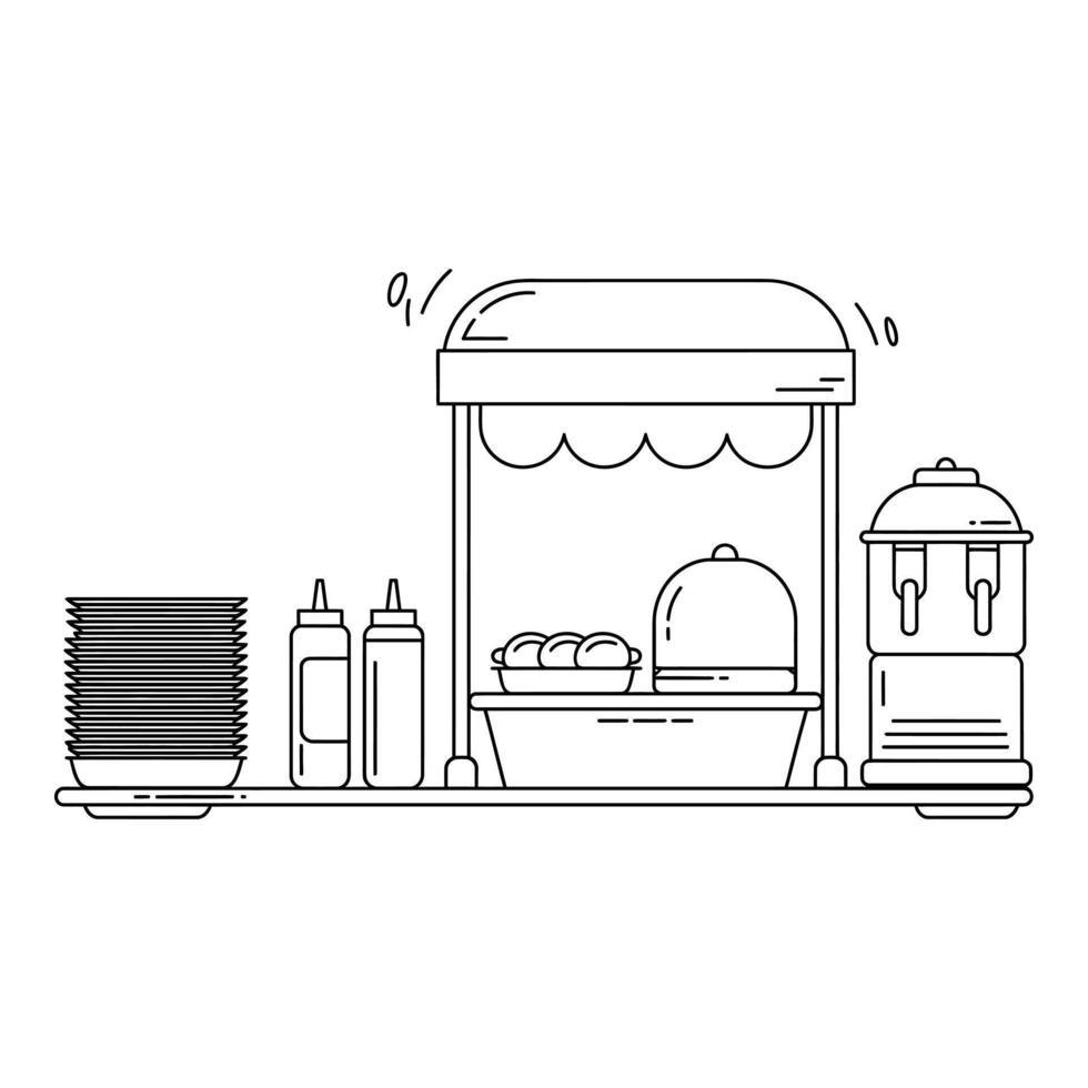 Hotdog stand with plates sauces and buns isolated on white background vector