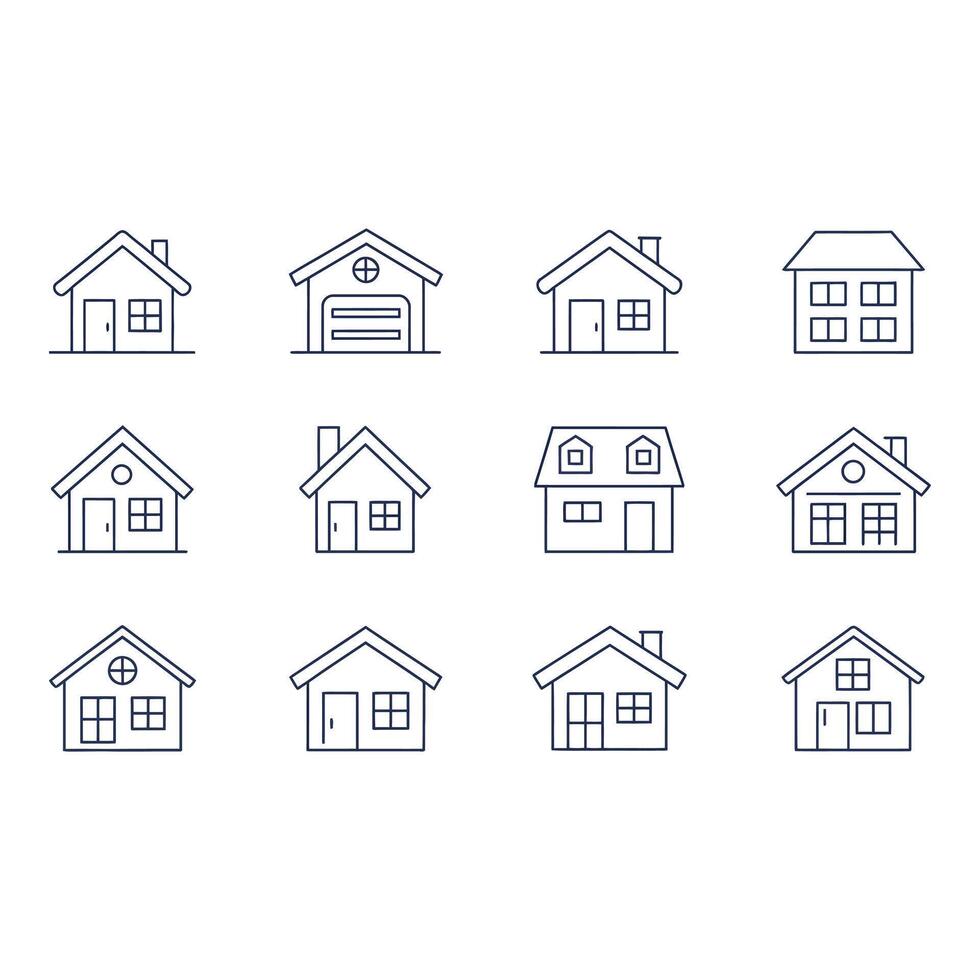 Various house icons isolated on white background in a line art style vector