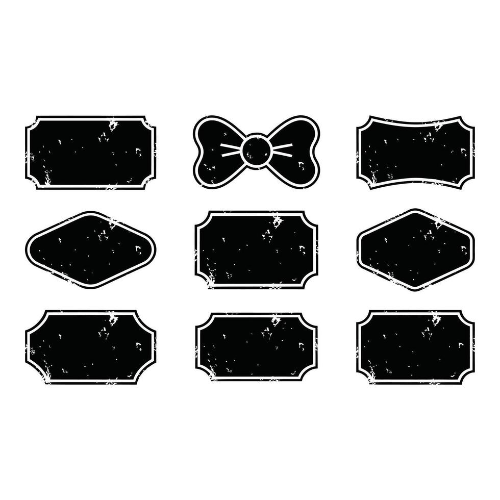 Assorted black grunge frames and a bow isolated on white background vector
