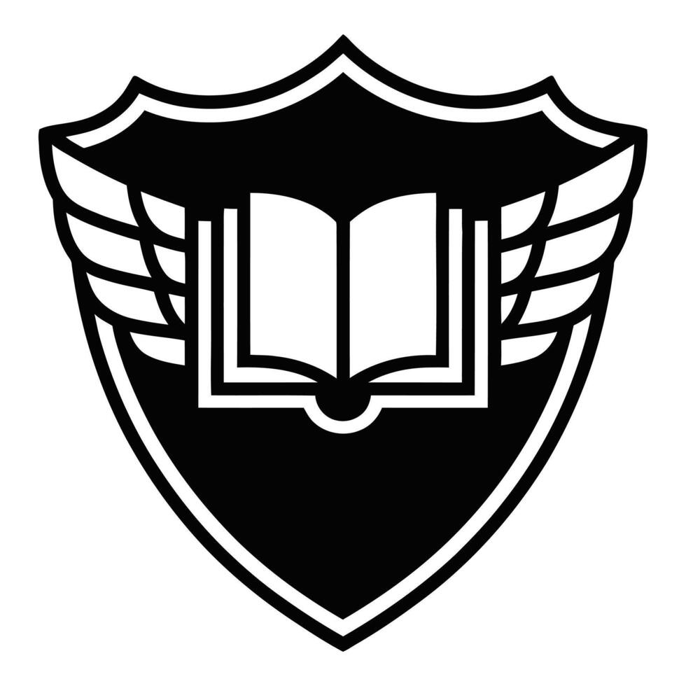 Shield with open book and wings emblem design illustration vector