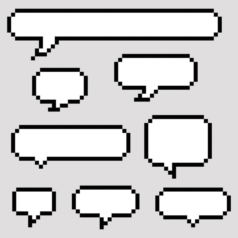 Pixel Art Speech Bubble Set 8 Bit Style Retro Chat Boxes vector