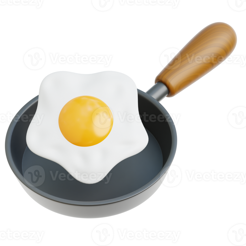 Wooden Frying Pan with Egg 3d Illustration png