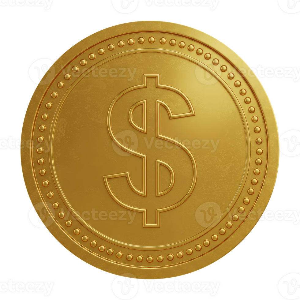 Gold Prize Token or Game Coin. 3D Render Dollar Medal for Jackpot, Winning, or in Game Currency Asset. png