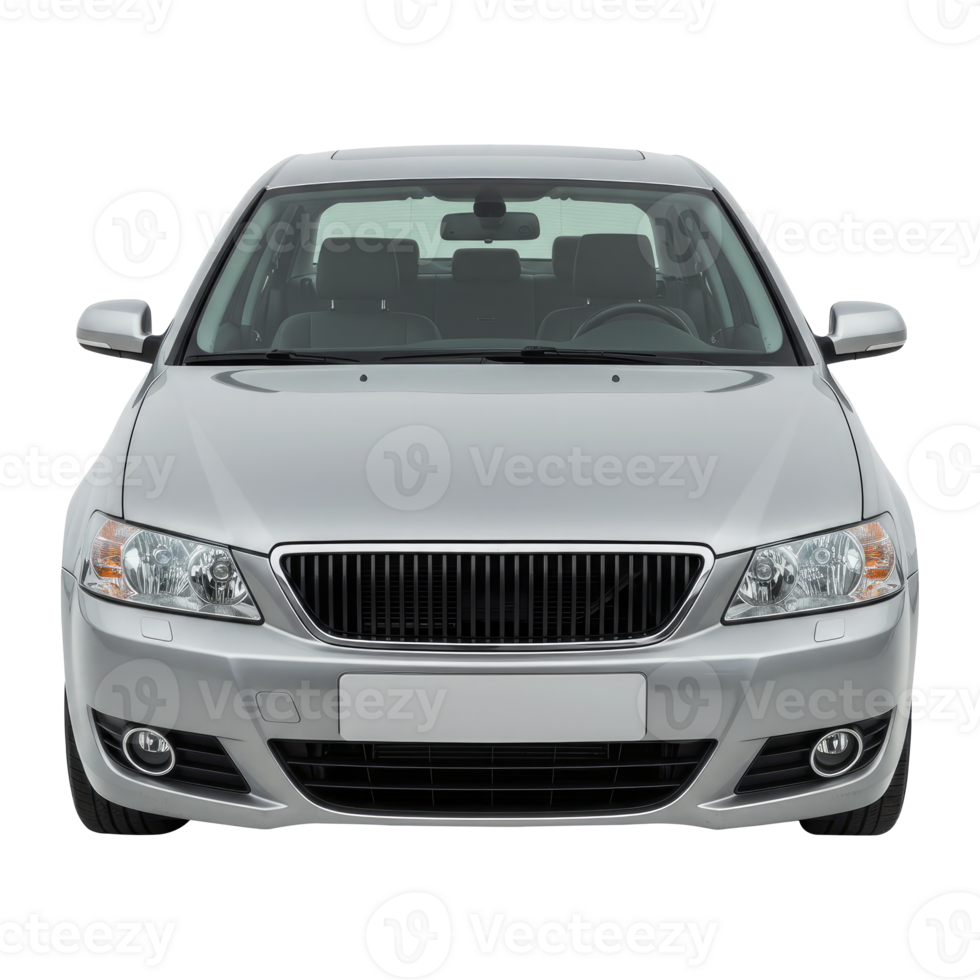 Sleek Silver Automobile Head-On View in a Clean Studio Setting, Clipping Path on Transparent Background. png