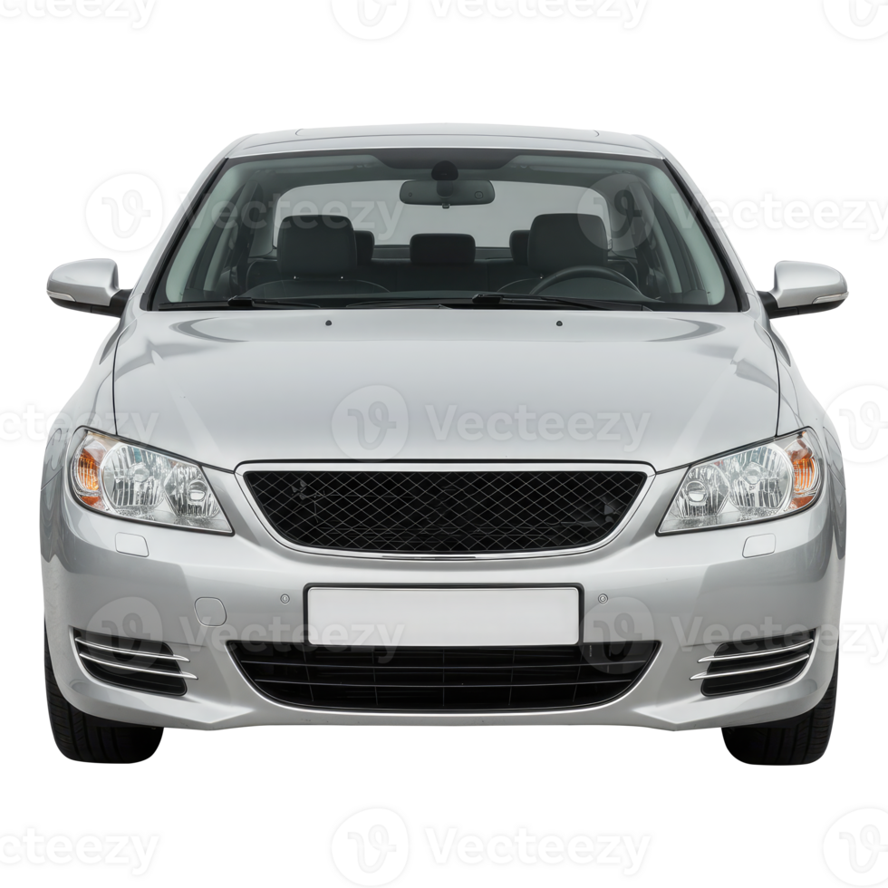 Front View of a Modern Silver Car Isolated on a Transparent Background. png