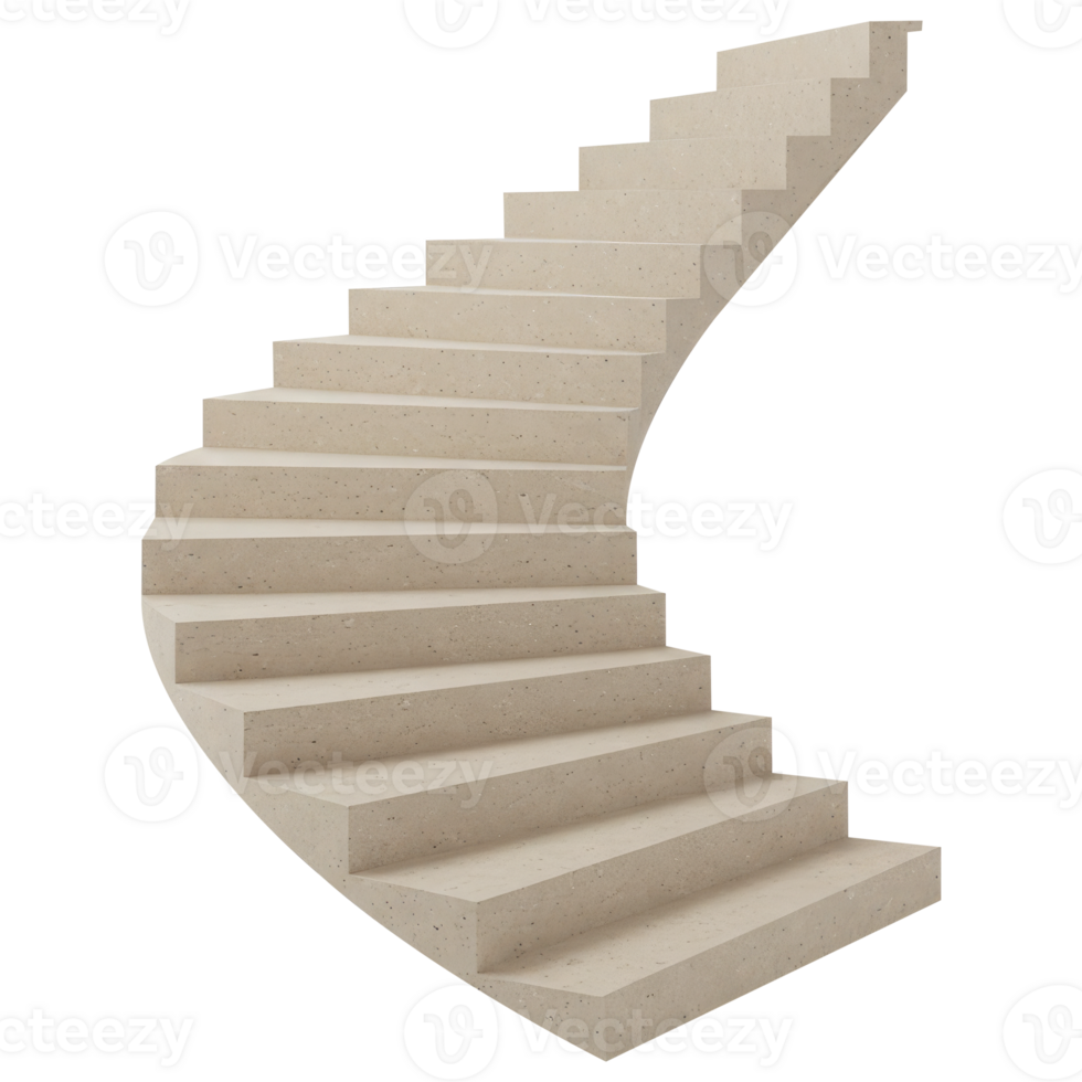 Steps to Success Concept, Minimalist Winding Stairs with Stone Texture, 3D Illustration Cut Out, Clipping Path on Transparent Background. png