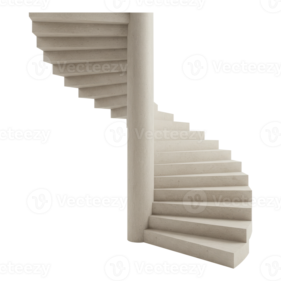 Modern Interior Element, A Minimalist Terrazzo or Concrete Spiral Staircase. Cut Out, Clipping Path on Transparent Background. png