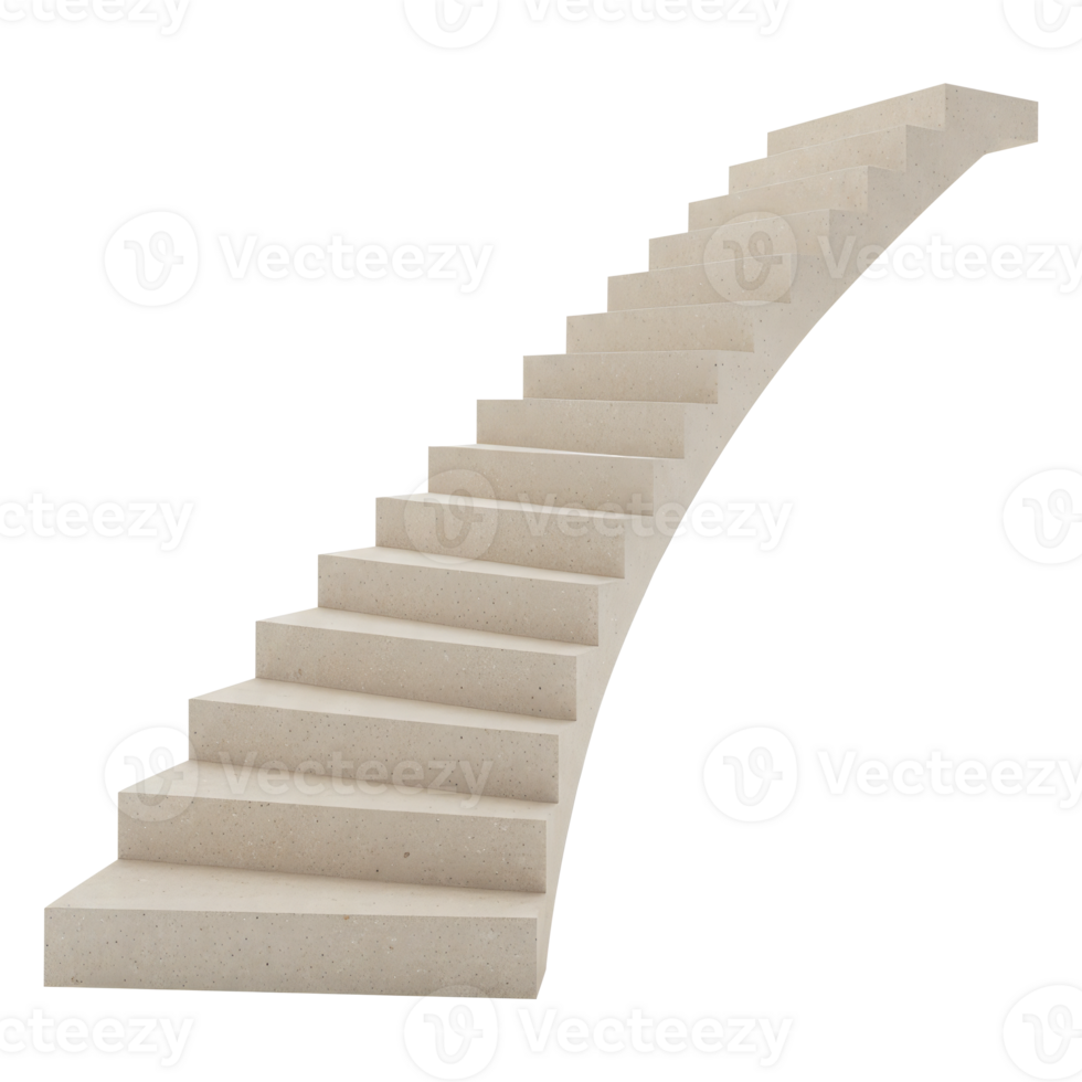 3D Rendering of a Cantilevered Spiral Staircase with a Neutral, Earth-Tone Palette. Cut Out, Clipping Path on Transparent Background. png