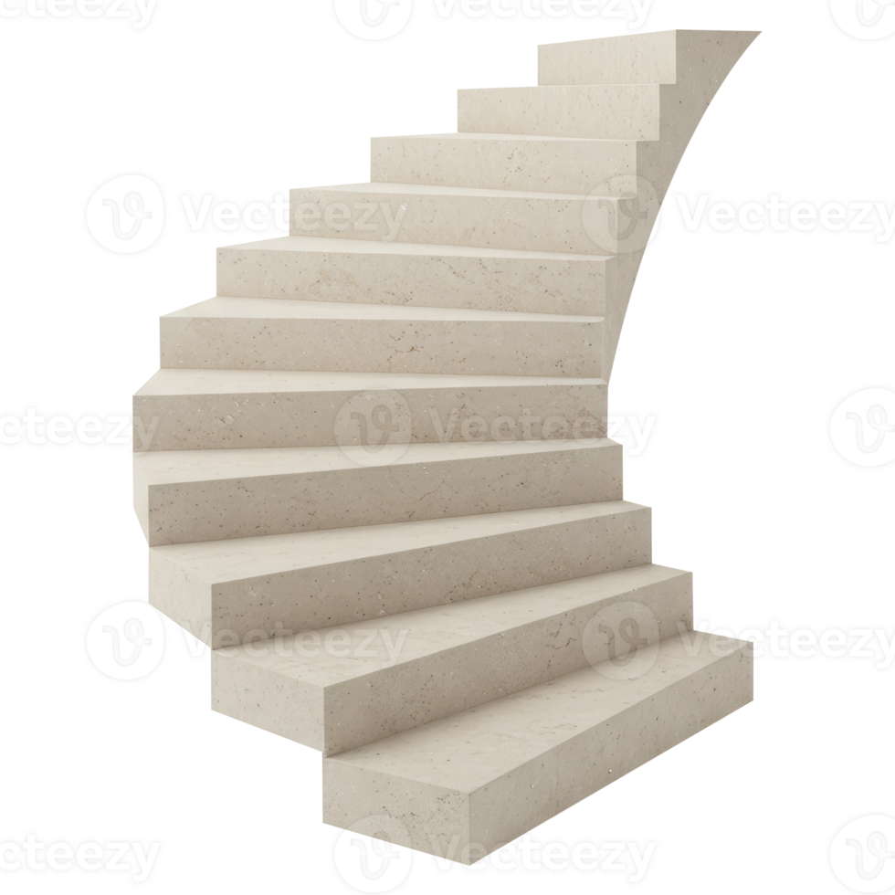 Modern Spiral Staircase in Beige Concrete, Architectural 3D Render. Cut Out, Clipping Path on Transparent Background. png