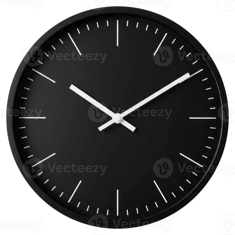 Black Round Clock Cut Out, Time Symbol on Transparent Background for Design Use. png