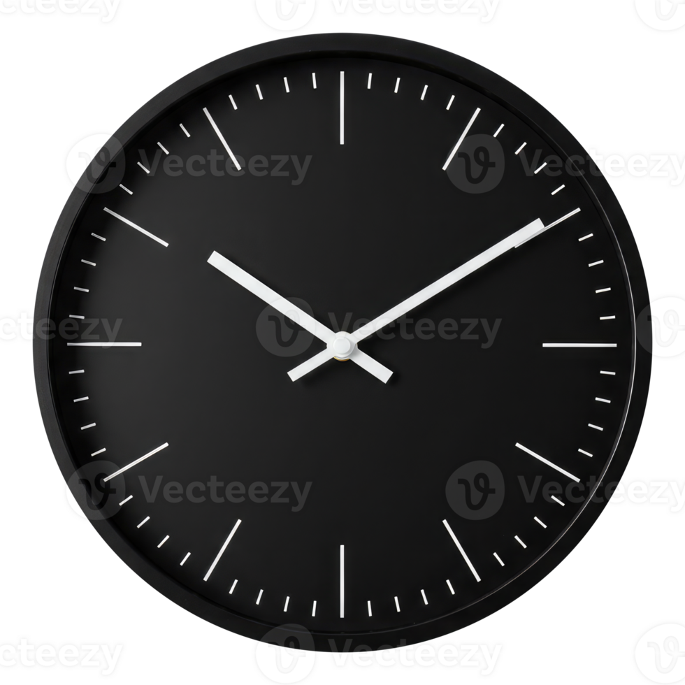 Simple Wall Clock with White Hands Cut Out, Modern Office and Home Decor Element Cut Out, Clipping Path on Transparent Background. png