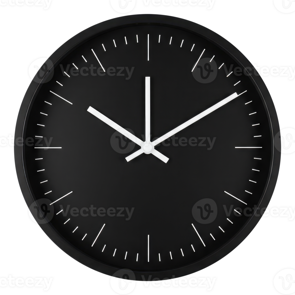 Minimalist Black Wall Clock Cut Out, Modern Time Concept on Transparent Background. png