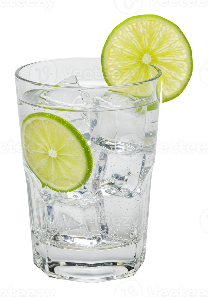 Cool Summer Drink with Lime and Ice Cubes on a Transparent Background. png