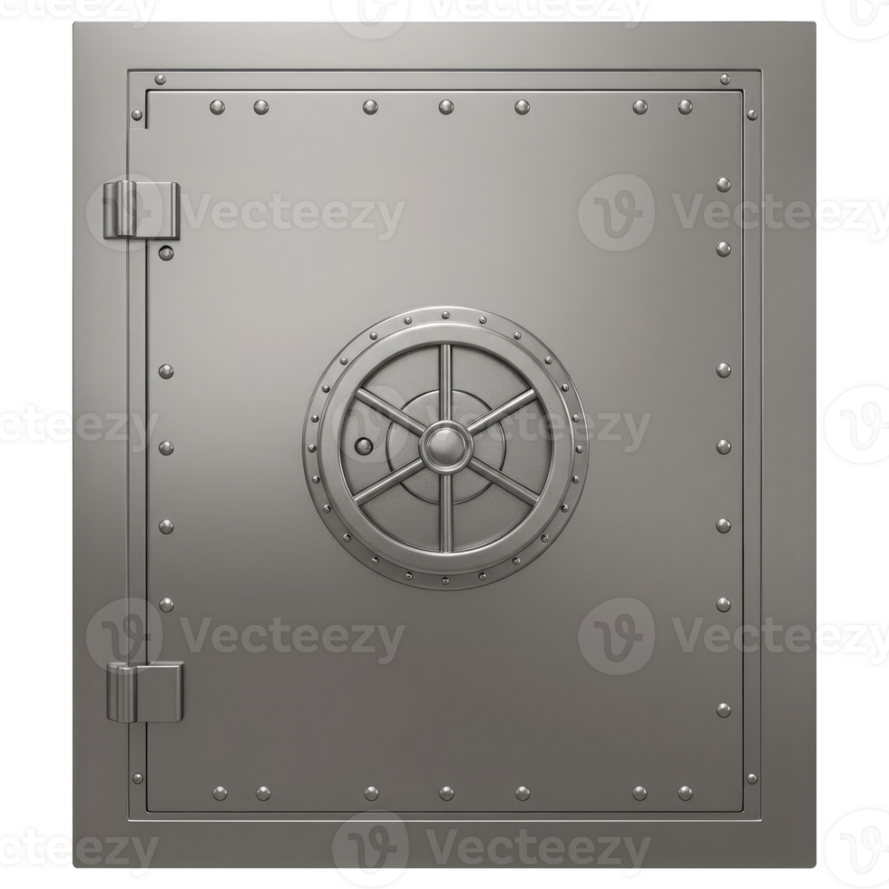Front View of a Massive Bank Safe Door. Cut Out, Clipping Path on Transparent Background. png