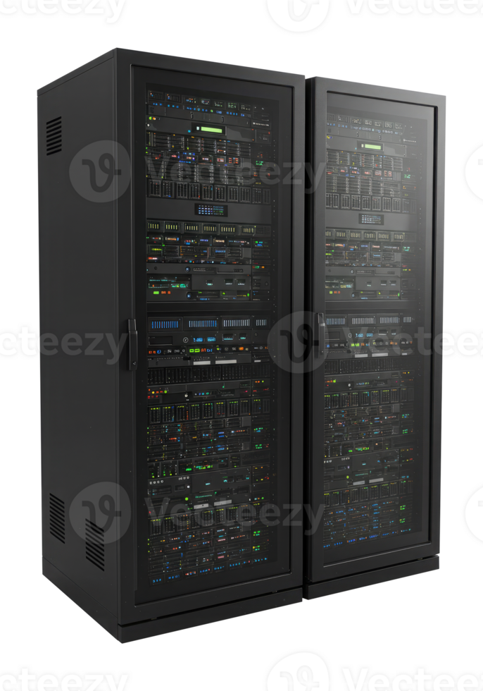 Cloud Hosting Technology with Servers in a Data Center. Cut Out, Clipping Path on Transparent Background. png