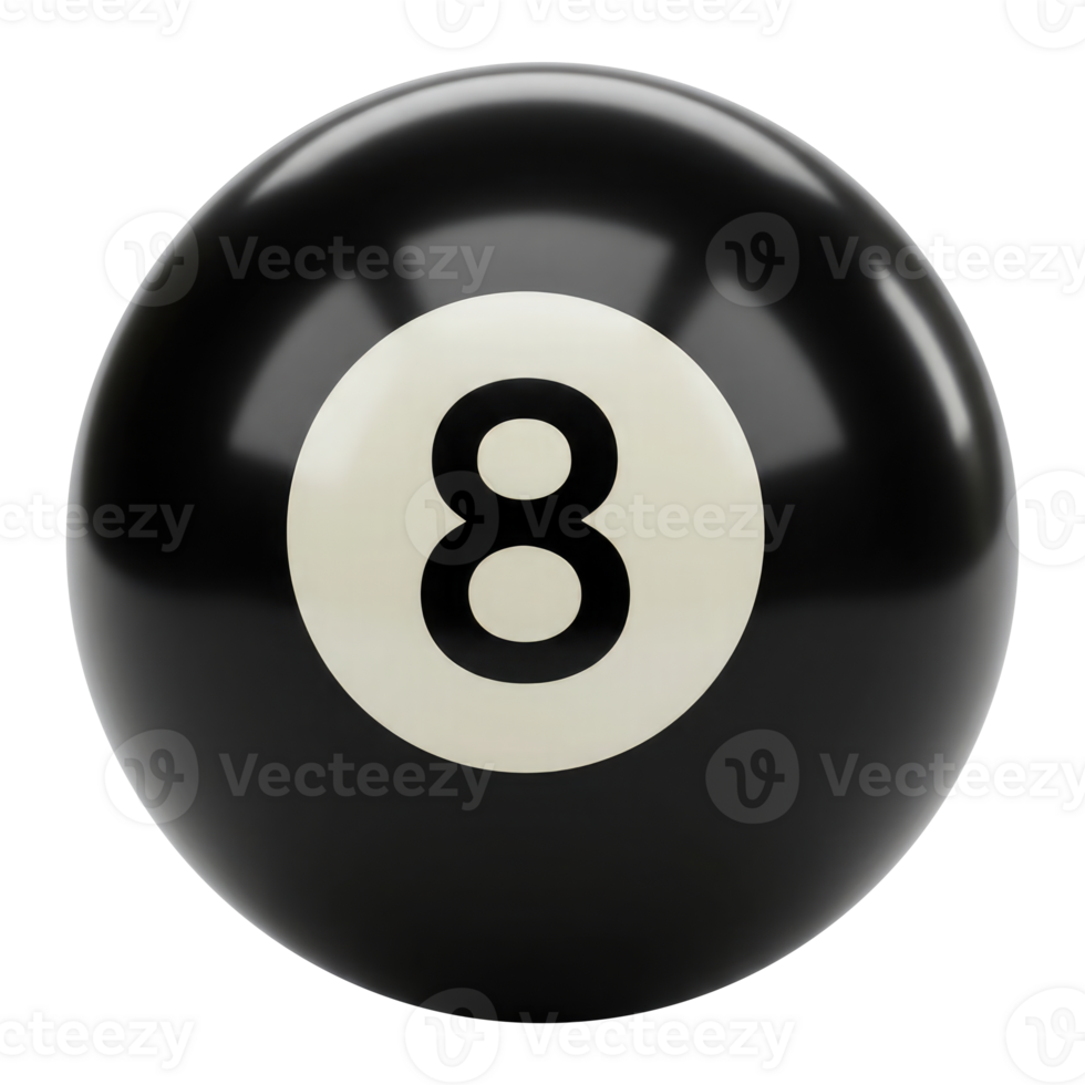 3D Render of the Classic Number Eight Pool Ball. Cut Out, Clipping Path on Transparent Background. png