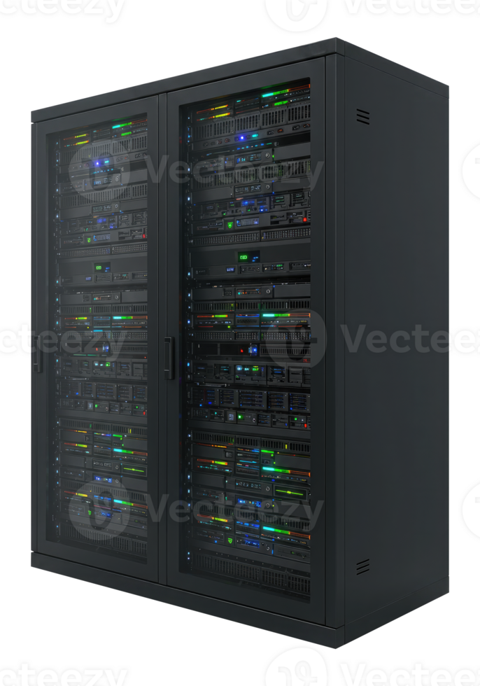 Two Server Racks Isolated on a Transparent Background. Cut Out, Clipping Path png