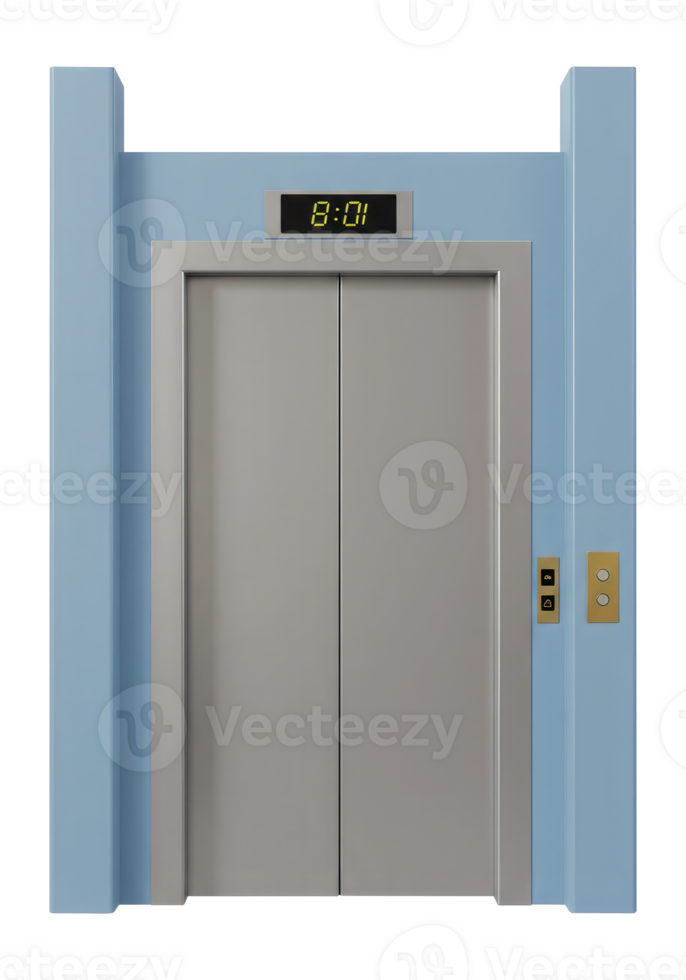 Interior Building Element, An Elevator with a Digital Display. Cut Out, Clipping Path on Transparent Background. png