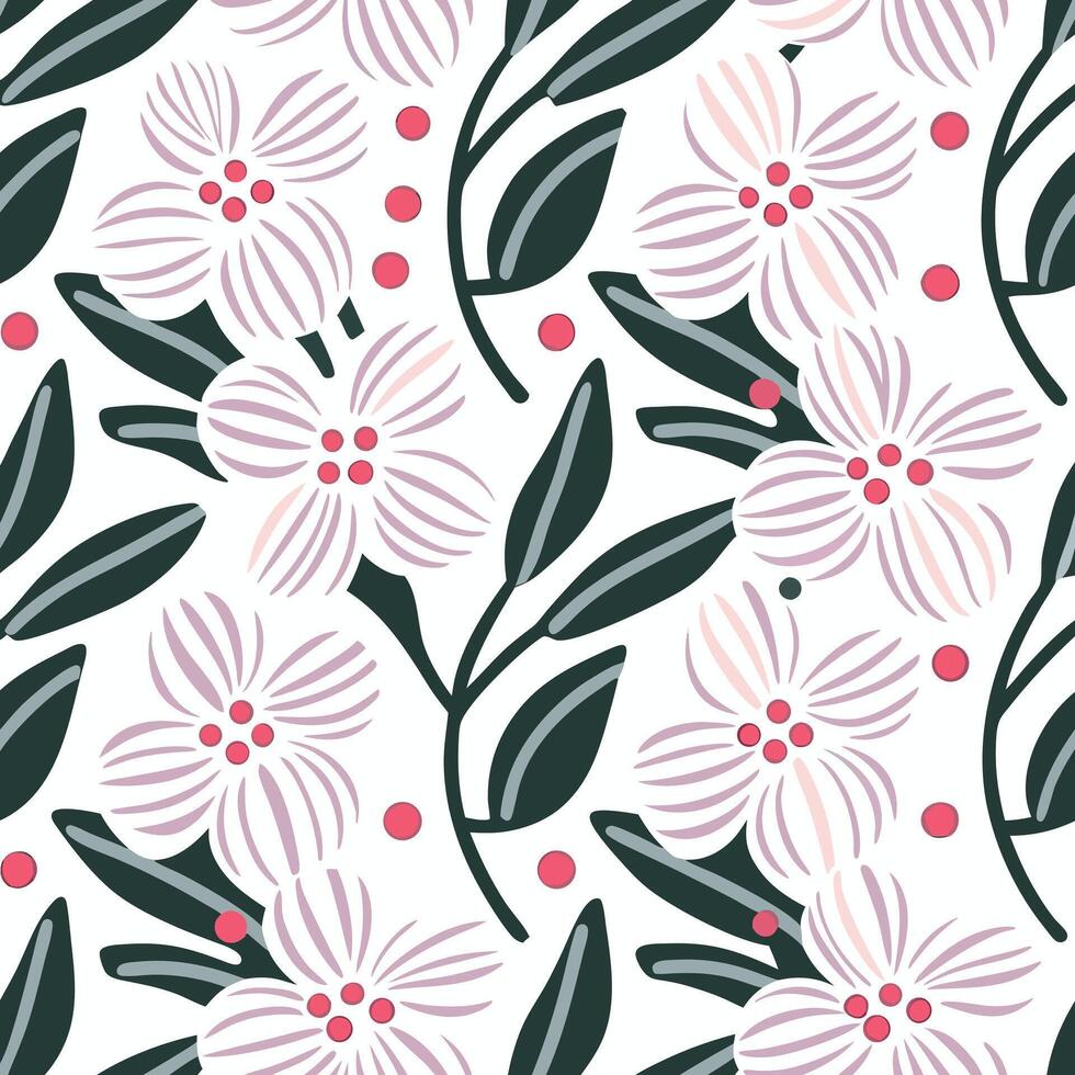 a floral pattern with pink and green leaves vector