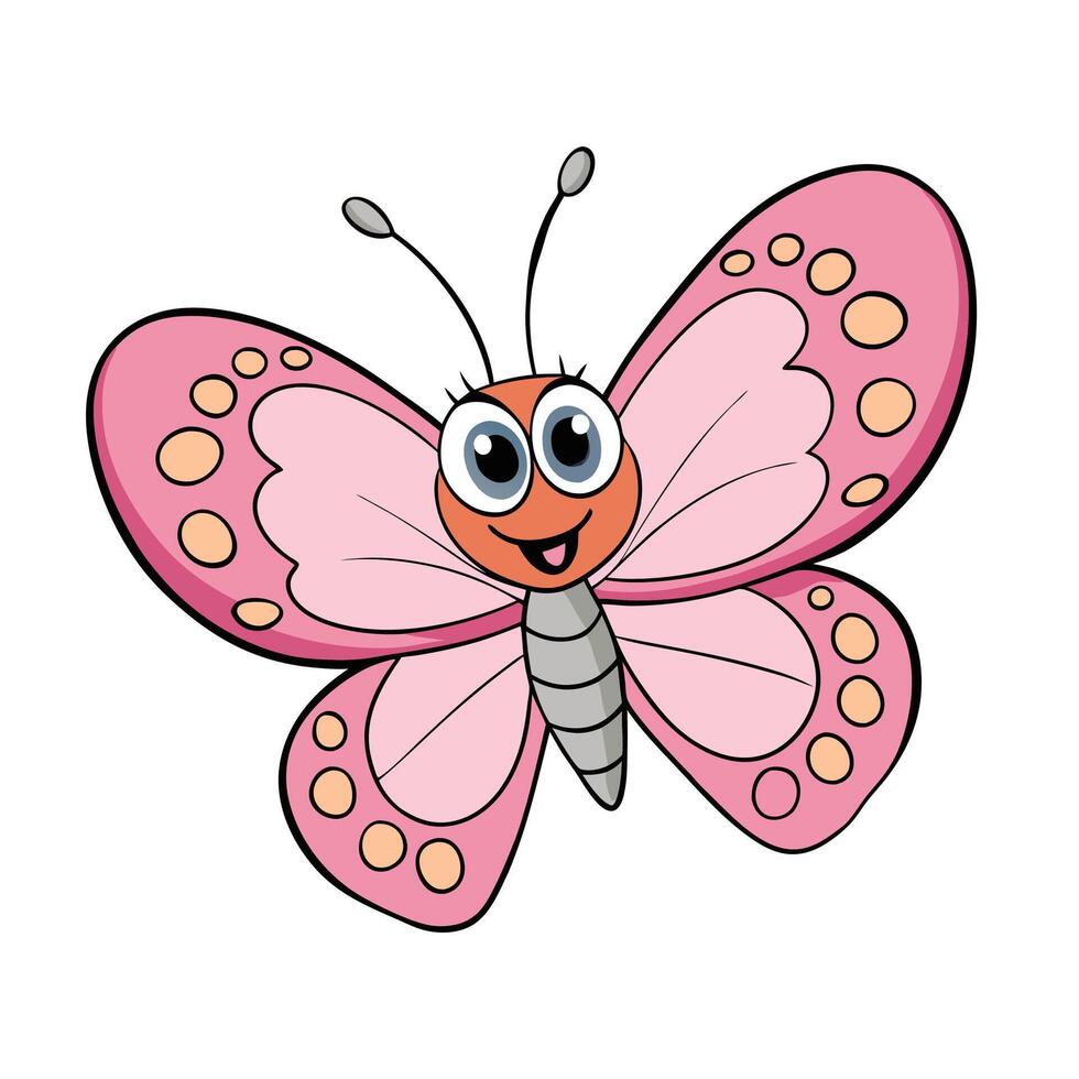 a cartoon butterfly with big eyes and a pink body vector