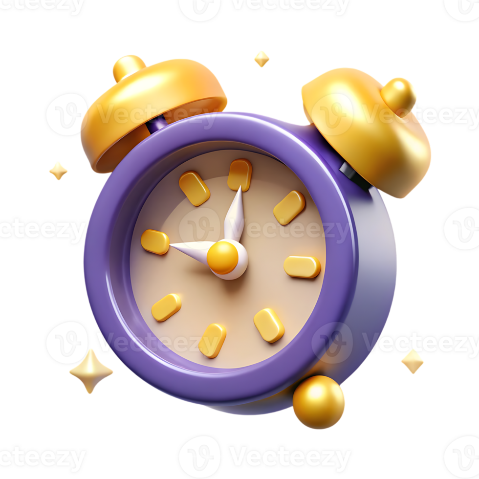 3D alarm clock icon with sparkles symbolizing time management schedules deadlines png
